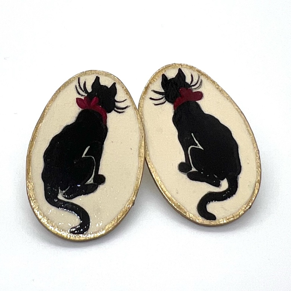 Handmade OOAK Vintage Kawaii 90’s Handpainted Cat Statement Earrings